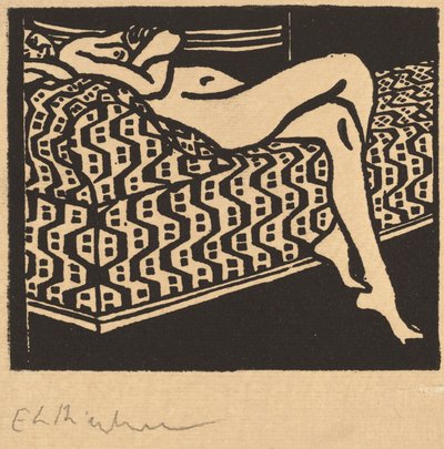 Naakt Meisje Liggend op een Bank door Ernst Ludwig Kirchner