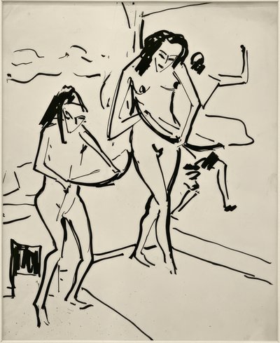 Zonder titel (Marcella en Senta met boog) door Ernst Ludwig Kirchner