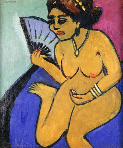 Zittende naakt met waaier, 1910-11 door Ernst Ludwig Kirchner