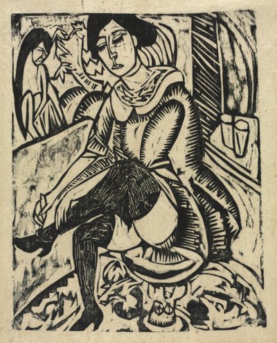 Vrouw die haar Schoenen Aantrekt door Ernst Ludwig Kirchner