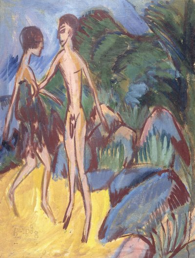 Jongeling en Naakt Meisje op het Strand door Ernst Ludwig Kirchner