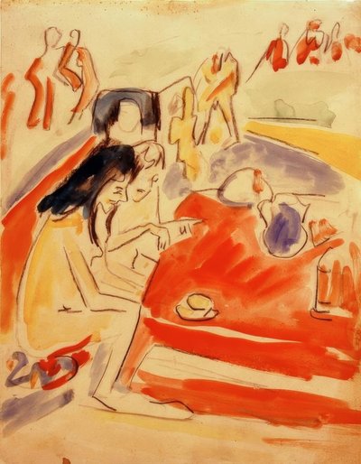 Twee meisjes aan tafel door Ernst Ludwig Kirchner