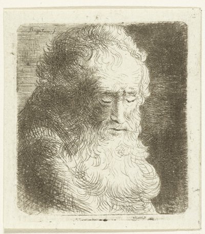 Oude man met baard met de blik naar beneden gericht: driekwart, naar rechts door Ernst Willem Jan Bagelaar