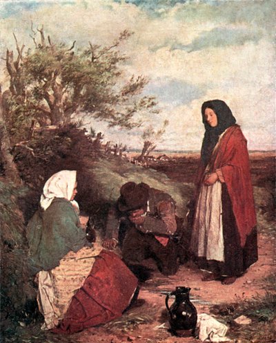 Zigeuners op de weg (kleurenlitho) door Erskine Nicol