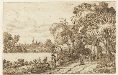 Landschap met weg tussen velden en bos door Esaias van de Velde (possibly)