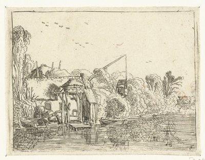 Brouwerij aan de oever van een rivier (Kleine landschappen) door Esaias van de Velde