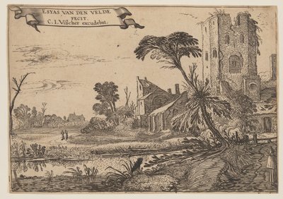 Twee monniken op een pad door Esaias van den Velde I