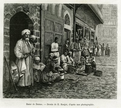 Bazaar van Damascus. Gravure door E. Ronjat, ter illustratie van het verhaal La Syria d
