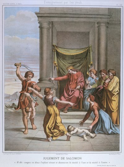 Het Oordeel van Salomo, illustratie uit een catechismus, ca. 1860 door Etienne Antoine Eugene Ronjat