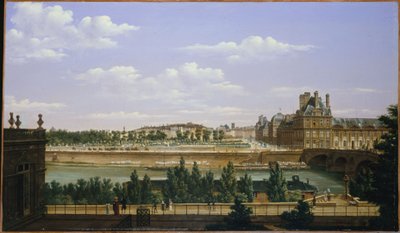 De tuin en het paleis van de Tuilerieën, gezien vanaf de Quai d
