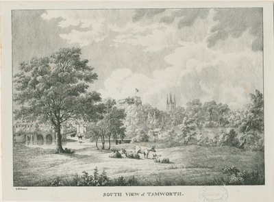 Tamworth - Verre uitzicht vanuit het zuiden: lithografie, nd [1796-1865] door Etienne Bruno Hamel