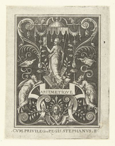 Rekenkunde (Vier Vrije Kunsten, het Perspectief en de Architectuur, voorgesteld door vrouwen) door Etienne Delaune