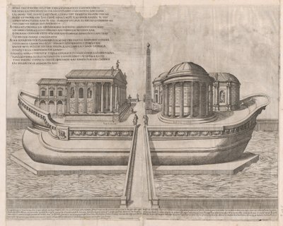 Speculum Romanae Magnificentiae: Tempels op het eiland Tiber door Etienne Duperac