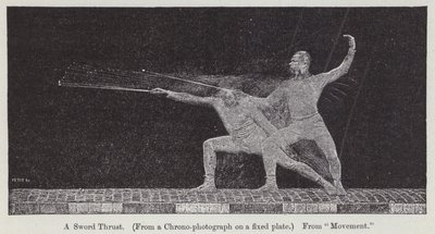 Chronofotografie die de beweging bij een zwaardstoot toont door Etienne Jules Marey