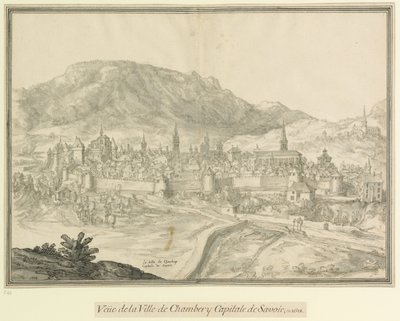 De stad Chambery  Hoofdstad van Savoye: Veüe de la Ville de Chambéry Hoofdstad van Savoye, in 1618 door Etienne Martellange