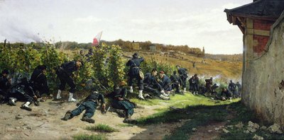 De Tirailleurs de la Seine bij de Slag om Rueil-Malmaison, 21 oktober 1870, 1875 door Etienne Prosper Berne Bellecour