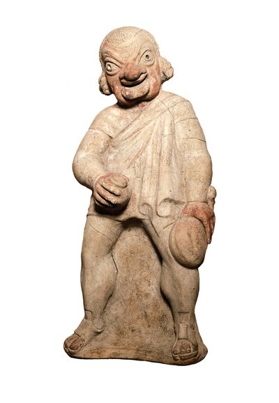 Etruskische beschaving: voorstelling van een komische acteur met groteske uitdrukking. Beeldhouwwerk uit de 2e eeuw v.Chr. Londen, British Museum door Etruscan