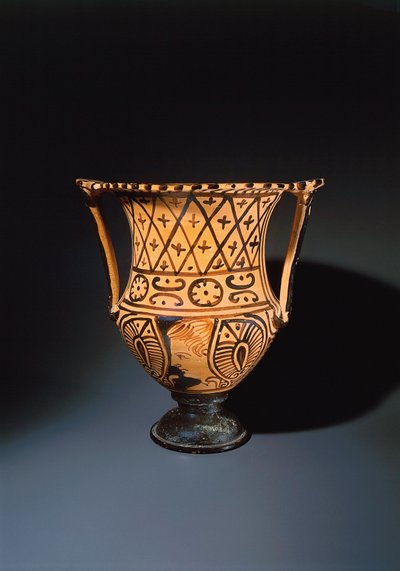 Roodfigurige calyx krater die een menselijk gezicht afbeeldt door Etruscan
