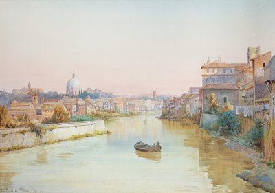 Uitzicht op de Tevere vanaf de Ponte Sisto door Ettore Roesler Franz