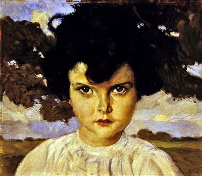 Portret van een kind door Ettore Tito