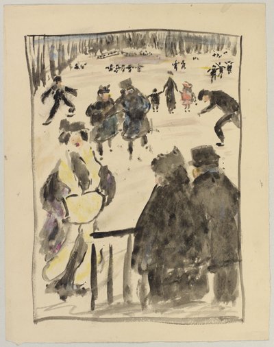 Winterlandschap (schaatsers op het ijs) door Eugen von Kahler