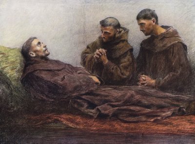 Sint-Franciscus ziek in het bisschoppelijk paleis in Assisi door Eugene (after) Burnand