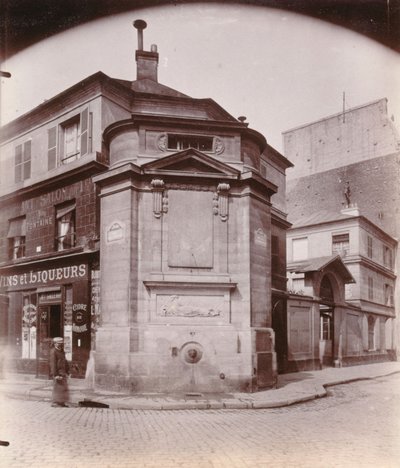 Fontein des Haudriettes, hoek van de rue des Archives en de rue des Haudriettes, 3e arrondissement, Parijs (zw/w foto) door Eugène Atget