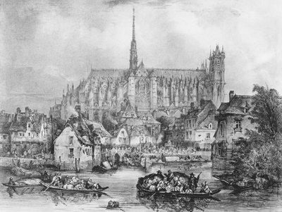 Uitzicht op de kathedraal van Notre Dame, Amiens, vanaf Pont Dudon door Eugene Balan