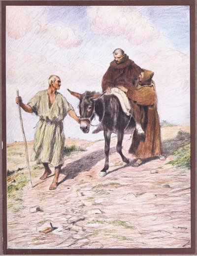 Sint Franciscus daalt de berg La Verna af met broeder Leo na het ontvangen van de heilige stigmata door Eugene Burnand