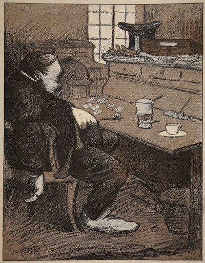 Hard aan het werk, een pauze van kaarten en koffie!, illustratie uit 