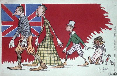 Ansichtkaart met een Karikatuur van een Britse Familie door Eugene Cadel