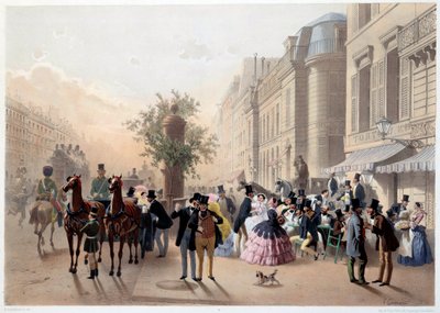 Boulevard des Italians, Café Tortoni in Parijs in de 19e eeuw. Gravure door Eugene Guerard door Eugene Charles Francois Guerard