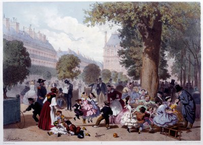 Uitzicht op de allee des foliants aux Tuileries in Parijs door Eugene Charles Francois Guerard