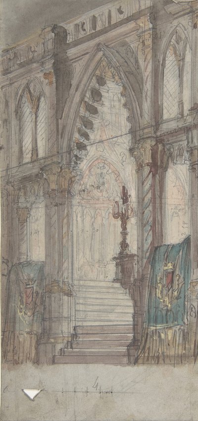Ontwerp voor een Toneelset in de Opéra, Parijs: Kerkinterieur, 1830-1890 door Eugene Ciceri