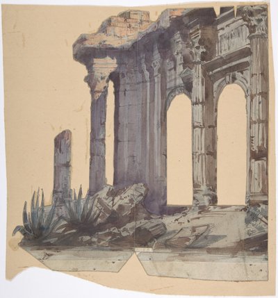 Ontwerp voor een toneeldecor bij de Opéra, Parijs: Kolomexterieur door Eugene Ciceri
