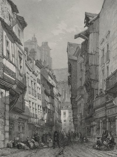 Pittoreske en Romantische Reizen in het Oude Frankrijk. Bretagne: Grote Oude Straat in Nantes door Eugene Ciceri