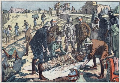 Een Engelse missie, in opdracht van graaf Byron de Prorok (1896-1954), een archeoloog, ontdekte het graf van Tin-Hahan in de Hoggar. Illustratie van Damblans. In 
