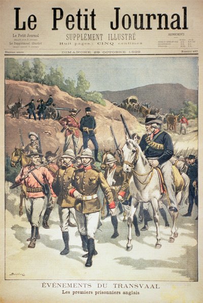 Gebeurtenissen in de Transvaal: de Eerste Engelse Gevangenen, voorpagina van Le Petit Journal, 29 oktober 1899 door Eugene Damblans