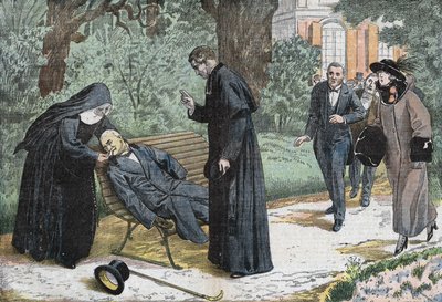 Théophile Delcassé (1852-1923), een Franse politicus stierf aan een embolie in de tuin van het bisschoppelijk paleis in Nice in 1923. Tekening van Damblans. door Eugene Damblans