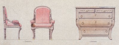 Fauteuil en commode voor Gouden Kamer door Eugene Emmanuel Viollet le Duc