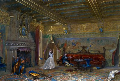 Ontwerp van een gotische zaal voor Château de Pierrefonds, met de keizer en keizerin door Eugene Emmanuel Viollet le Duc