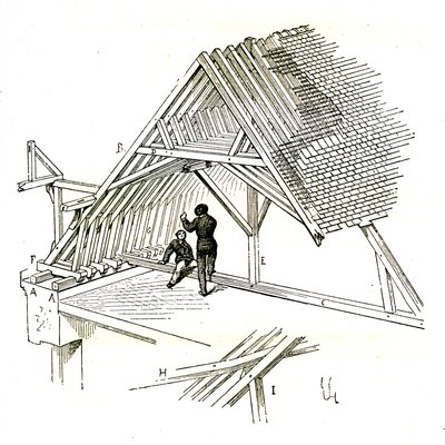 Viollet-Le-Duc toont twee figuren die een frame bestuderen door Eugene Emmanuel Viollet le Duc