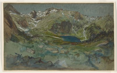Uitzicht op het Lac d’Espingo en de Cirque d’Espingo in de Pyreneeën door Eugene Emmanuel Viollet le Duc