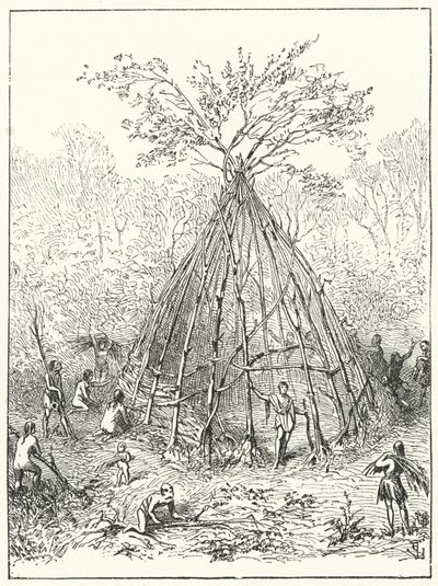 Vroegmenselijke woning door Eugene Emmanuel after Viollet le Duc