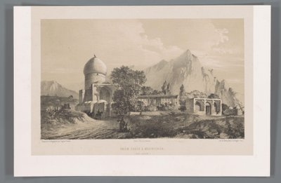 Gezicht op Imamzadeh Komijan in Irak-i Ajam door Eugene Flandin
