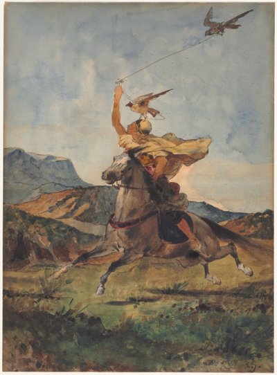 De valkenier (aquarel) door Eugène Fromentin