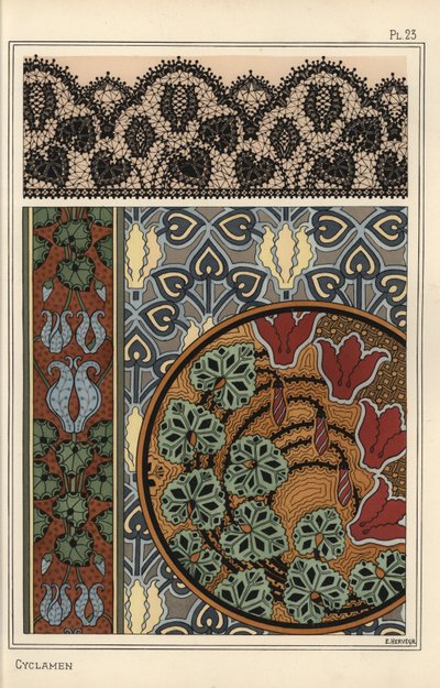 Cyclamen persicum motief in patronen voor kant, behang en stof door Eugene Grasset