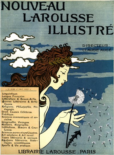 Eerste pagina van Nouveau Larousse geïllustreerd (woordenboek in zeven delen gepubliceerd tussen 1897 en 1904) door Eugene Grasset