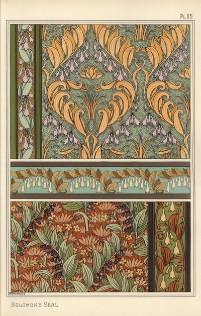 Salomonszegel, Polygonatum multiflorum, als ontwerp motief in behang, randen en stof door Eugene Grasset