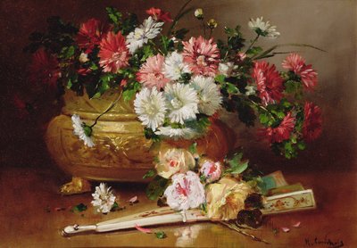 Stilleven met een waaier door Eugene Henri Cauchois